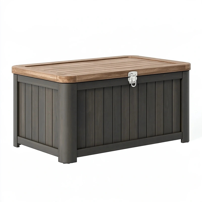 Aufbewahrungsbox 120 x 60 x 65 cm aus Kunststoff Dunkelgrau Holzoptik für den Aussenbereich mit Deckel