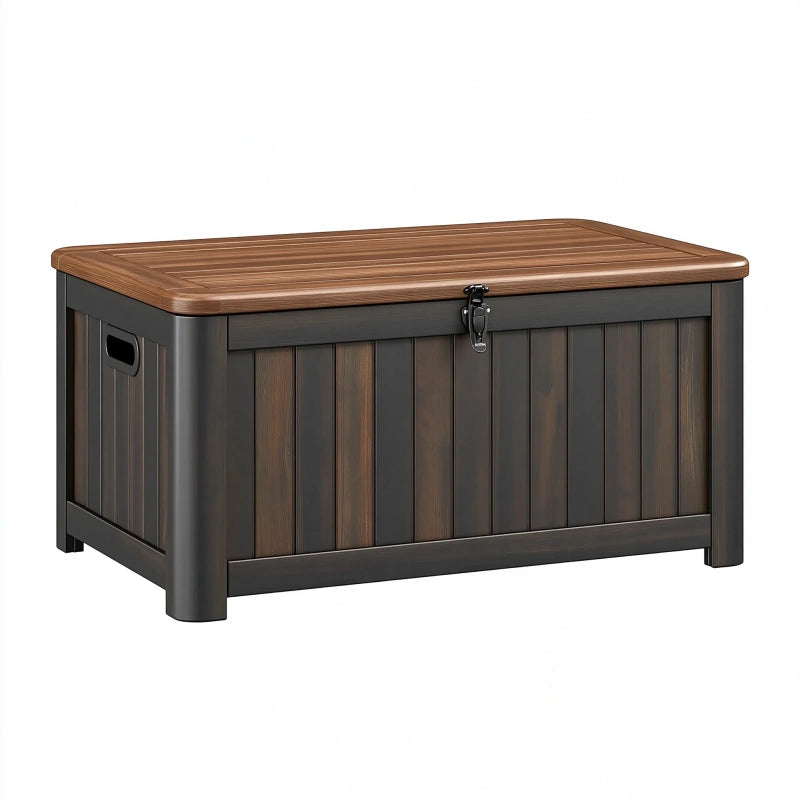 Garten-Aufbewahrungsbox 120 x 60 x 65 cm Kunststoff Braun Anthrazit mit Verschlussriegel