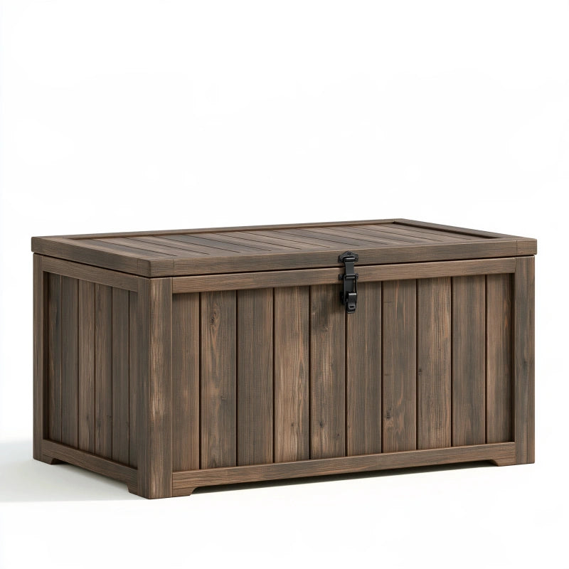 Aufbewahrungstruhe 120 x 60 x 65 cm Holz Braun für den Aussenbereich mit Klappdeckel