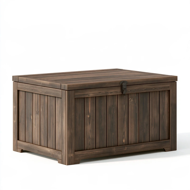 Aufbewahrungstruhe 120 x 60 x 65 cm aus dunkelbraunem Holz mit Klappdeckel im Landhausstil