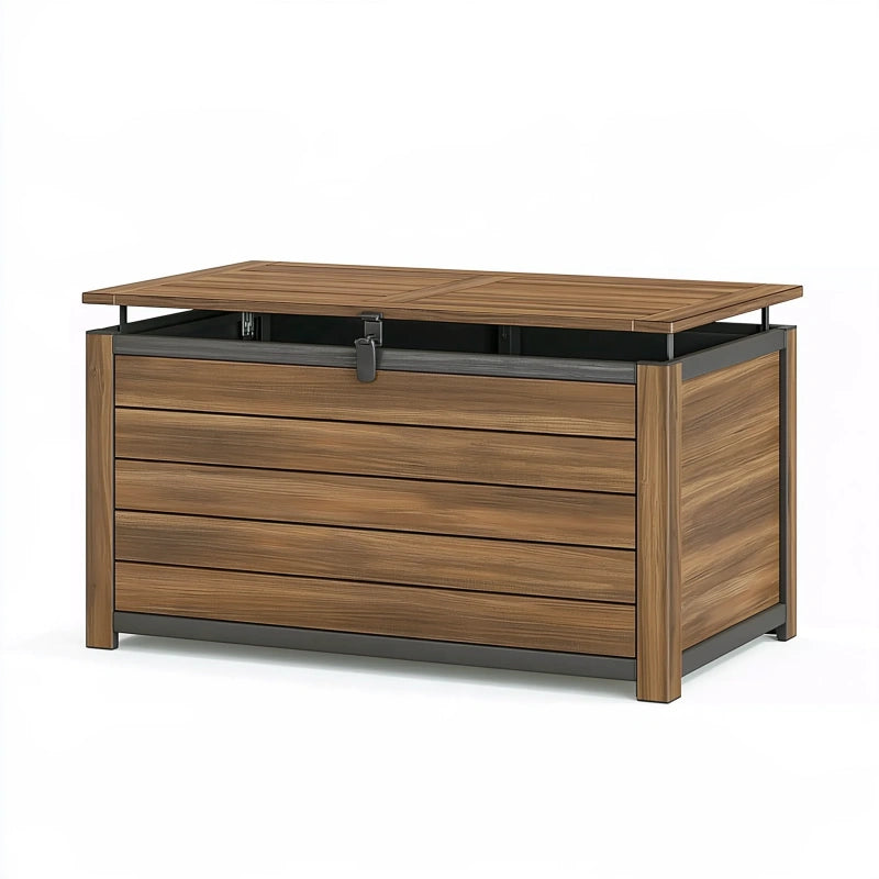 Garten-Aufbewahrungsbox 120 x 60 x 70 cm Kunststoff Holzoptik Braun mit Deckel