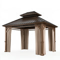 Gartenpavillon 300 x 300 x 290 cm Metall Braun mit Vorhängen