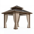 Pavillon 300 x 300 x 280 cm Metall Braun mit Vorhängen für Garten im klassischen Stil