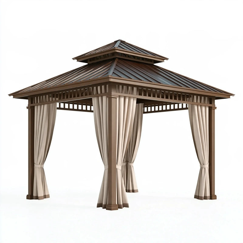 Pavillon 300 x 300 x 280 cm Metall Braun mit Vorhängen für Garten im klassischen Stil