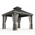 Gartenpavillon 300 x 300 x 290 cm aus Metall in Anthrazit Grau mit Vorhängen