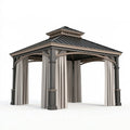 Gartenpavillon 300 x 300 x 320 cm aus Metall in Anthrazit mit Vorhängen