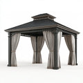 Gartenpavillon 300 x 300 x 300 cm aus Stahl Dunkelgrau mit Vorhängen
