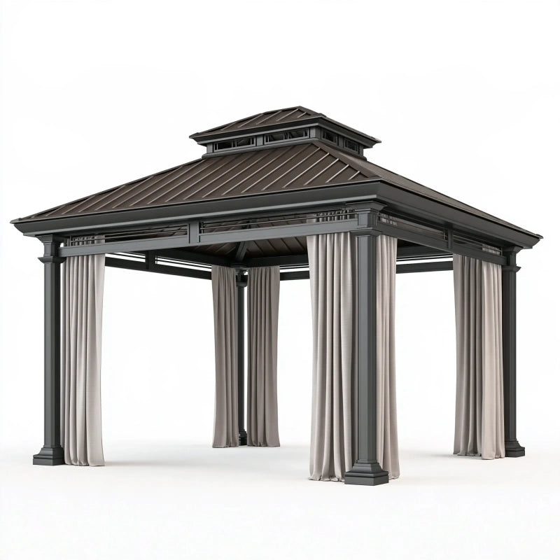 Pavillon 300 x 300 cm aus Metall in Anthrazit mit Vorhängen für den Garten