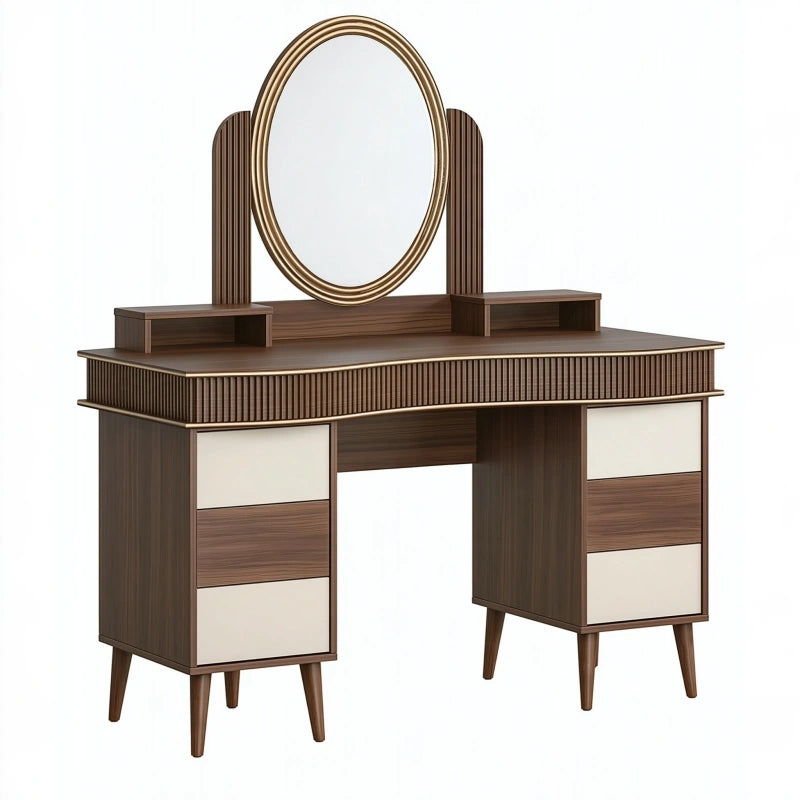 Schminktisch 120 x 45 x 145 cm Holzoptik Braun Creme mit Spiegel und Schubladen