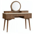 Schminktisch 140 x 45 x 150 cm Holzwerkstoff Braun mit rundem Spiegel und Schubladen