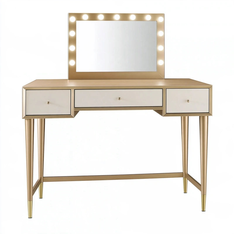 Schminktisch 120 x 45 x 145 cm Gold Metall Glas mit beleuchtetem Spiegel und drei Schubladen