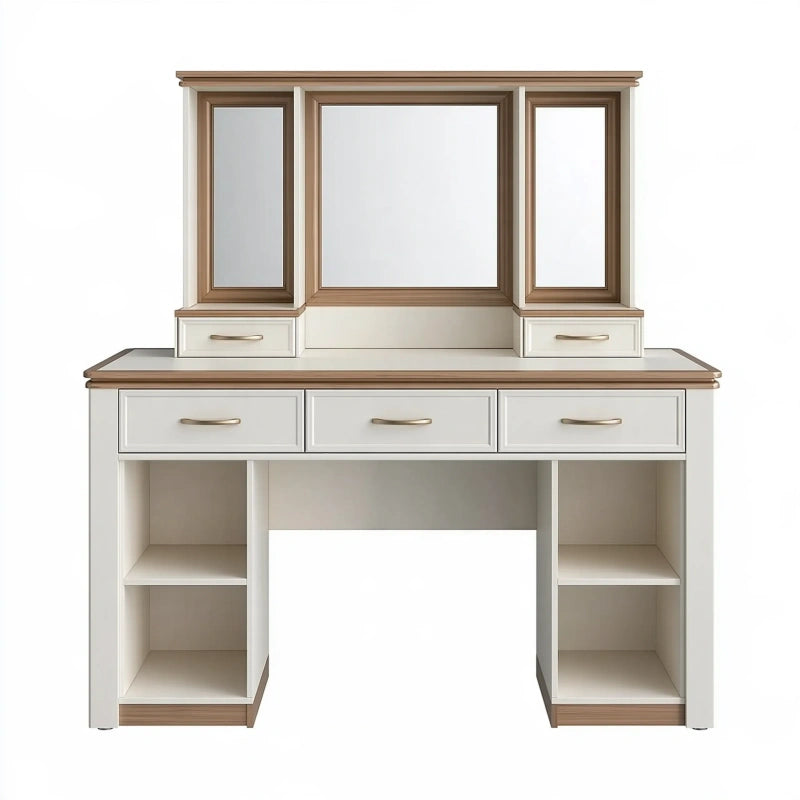 Frisiertisch 120 x 45 x 150 cm Weiss/Hellbraun Holzwerkstoff mit Spiegeln und Schubladen