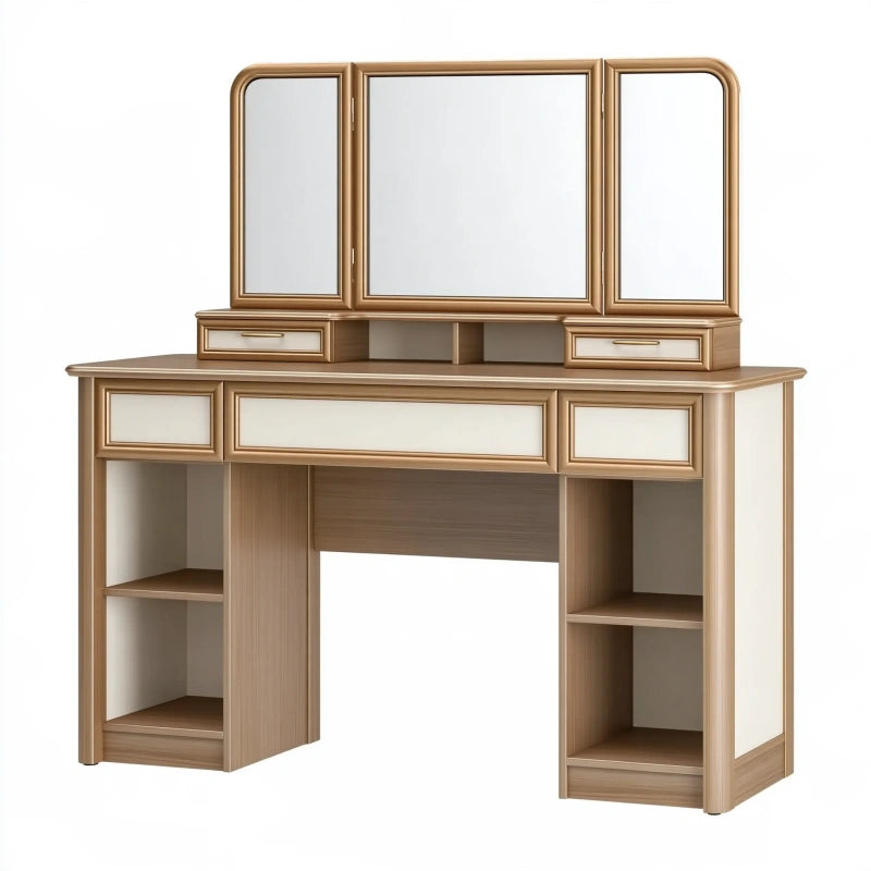 Schminktisch 120 x 45 x 145 cm Holzwerkstoff Beige mit Spiegeln und Schubladen