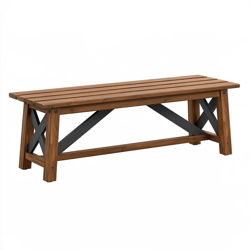 Gartenbank 180 x 40 x 45 cm aus Holz Braun mit Metallverstrebungen
