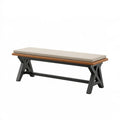 Sitzbank 160 x 40 x 45 cm aus Holz und Metall mit beigem Stoffpolster im Industriestil