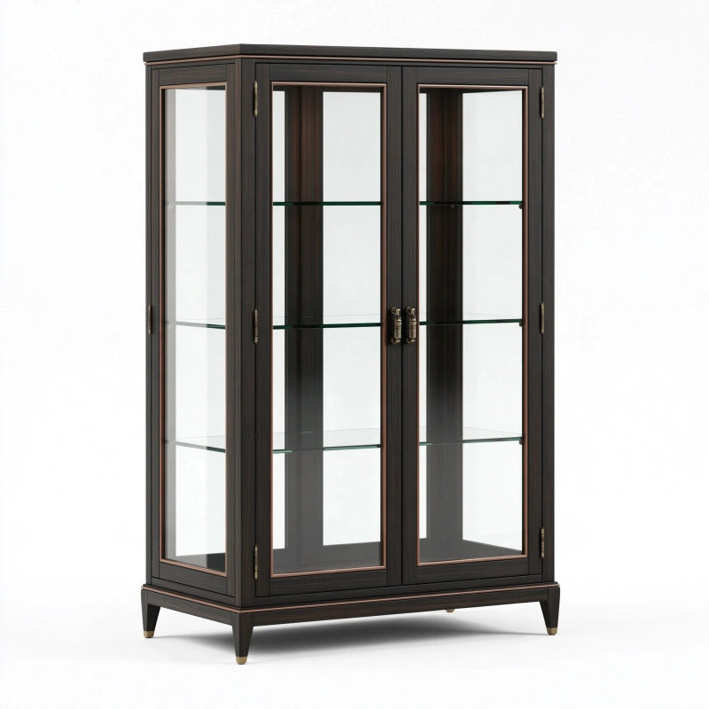 Vitrine 100 x 40 x 180 cm dunkles Holz und Glas klassische Aufbewahrung