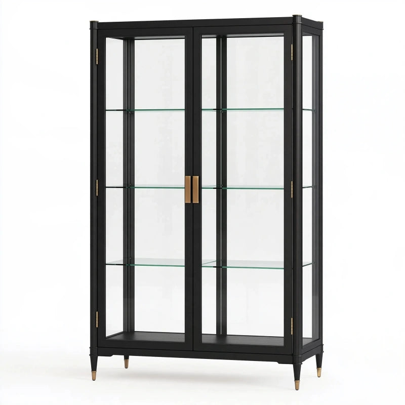 Vitrine 100 x 40 x 180 cm Schwarz Glas Holz mit 2 Türen Modern