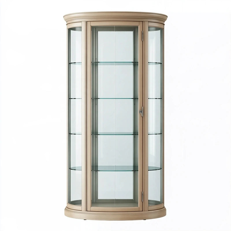 Vitrine 90 x 190 cm aus Holz und Glas in Beige mit Glastüren