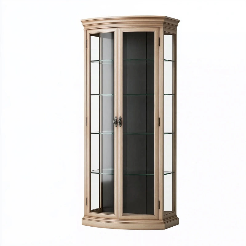 Vitrine 90 x 45 x 190 cm aus Holz und Glas in Beige - klassischer Stauraumschrank