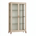 Vitrine 100 x 45 x 190 cm aus Holz und Glas in Beige für Wohnräume klassisch mit Glastüren