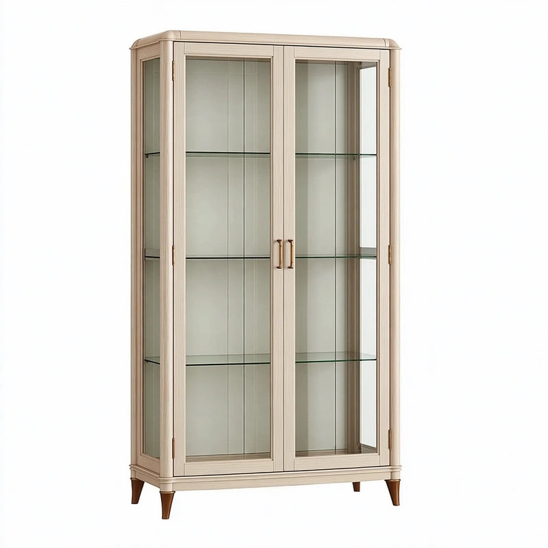 Vitrine 100 x 45 x 190 cm aus Holz und Glas in Beige für Wohnräume klassisch mit Glastüren