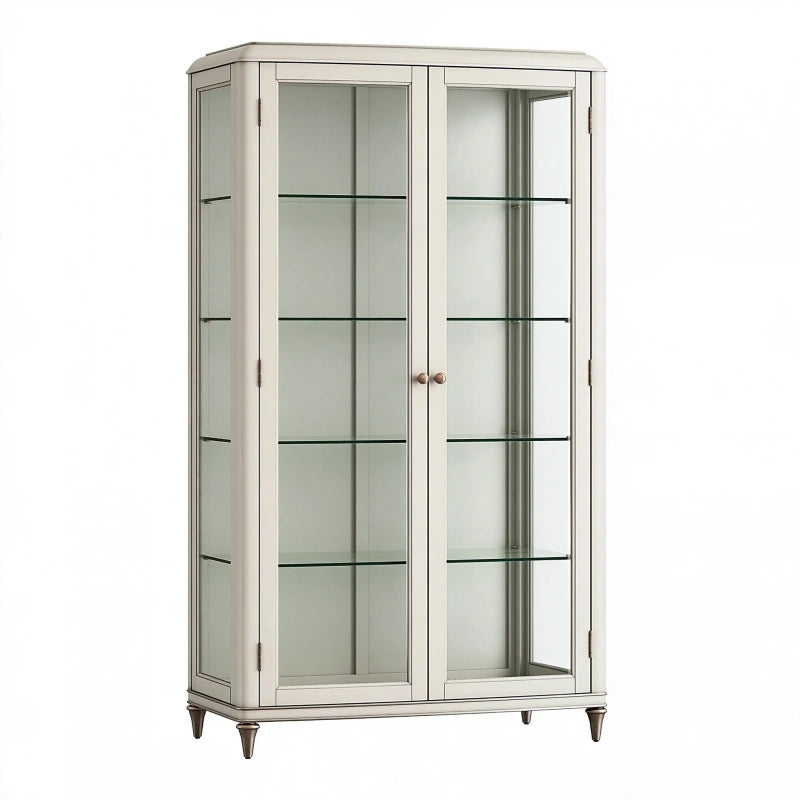 Vitrine 100 x 40 x 190 cm Holz und Glas Cremefarben klassischer Aufbewahrungsschrank