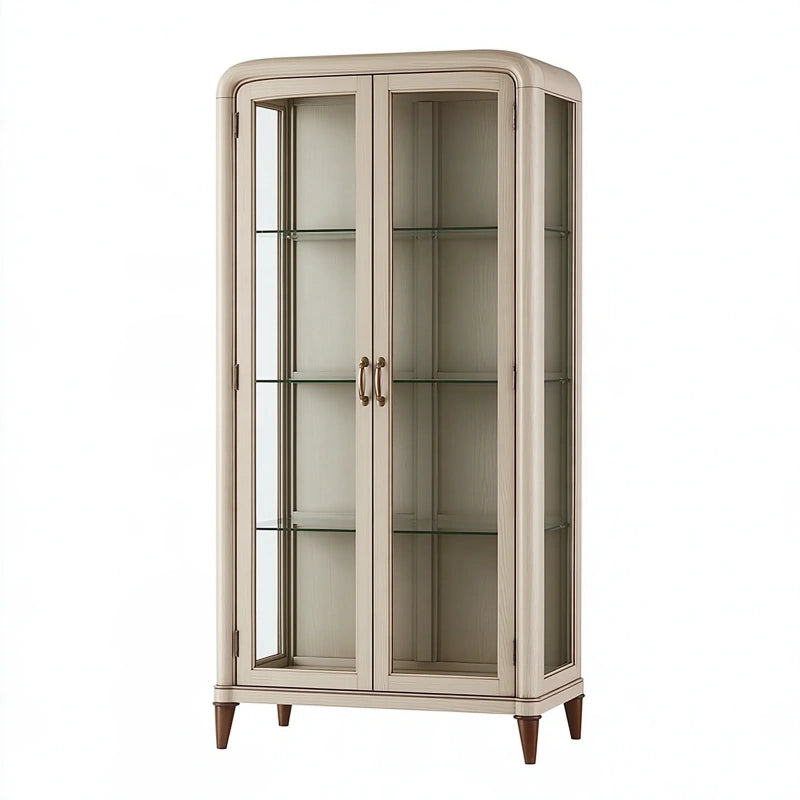 Vitrine 90 x 45 x 180 cm Holz Glas Creme klassisch mit zwei Türen