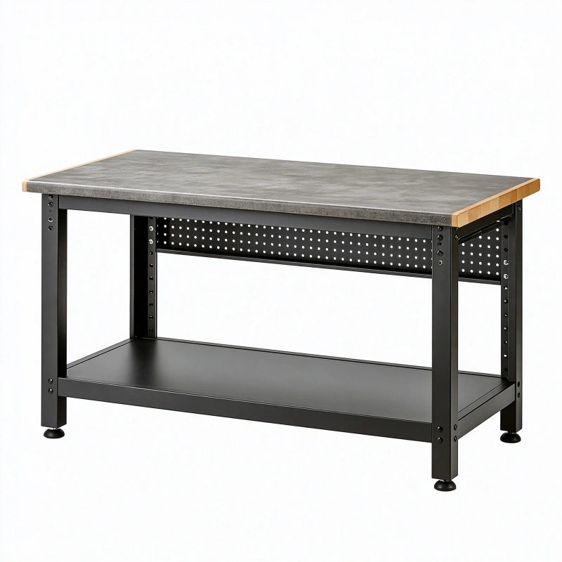 Werkbank 120 x 60 x 85 cm Stahl Holzwerkstoff Grau Schwarz mit Ablage Industriestil