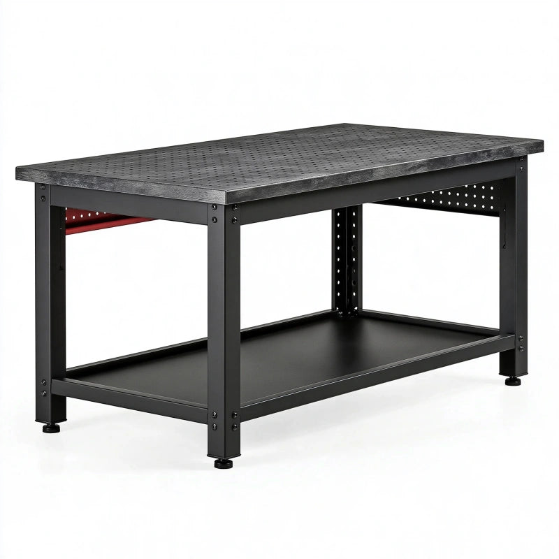 Werkbank 120 x 60 x 85 cm aus Stahl in Schwarz mit Lochplatte und Ablage