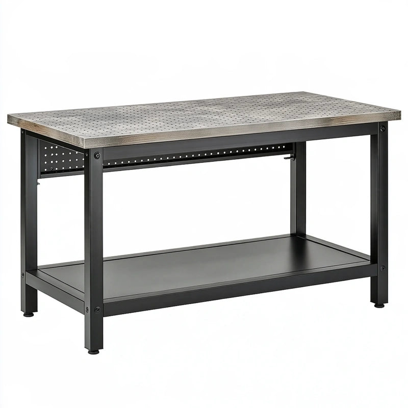 Werkbank 120 x 60 x 90 cm Stahl Schwarz Grau mit Lochplatte und Ablage