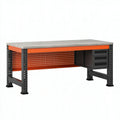 Werkbank 120 x 60 x 85 cm aus Stahl und Holzoptik Orange Schwarz mit 3 Schubladen