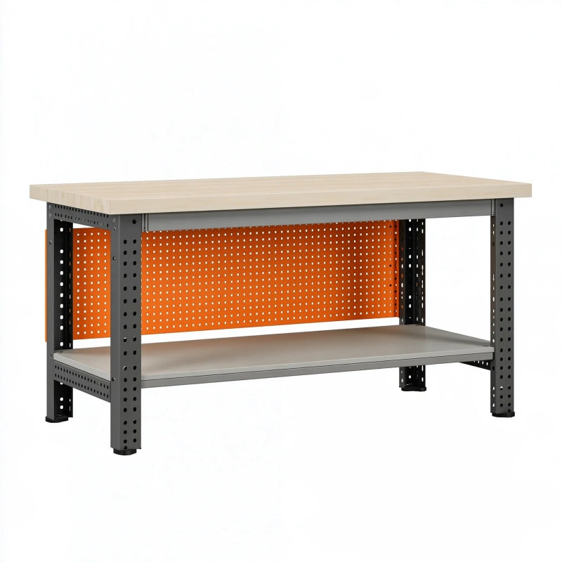 Werkbank 120 x 60 x 90 cm mit Holzplatte Metallgestell Schwarz Grau Orange