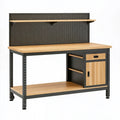 Werkbank 160 x 60 x 150 cm Stahl Holzoptik mit Lochwand und Stauraum