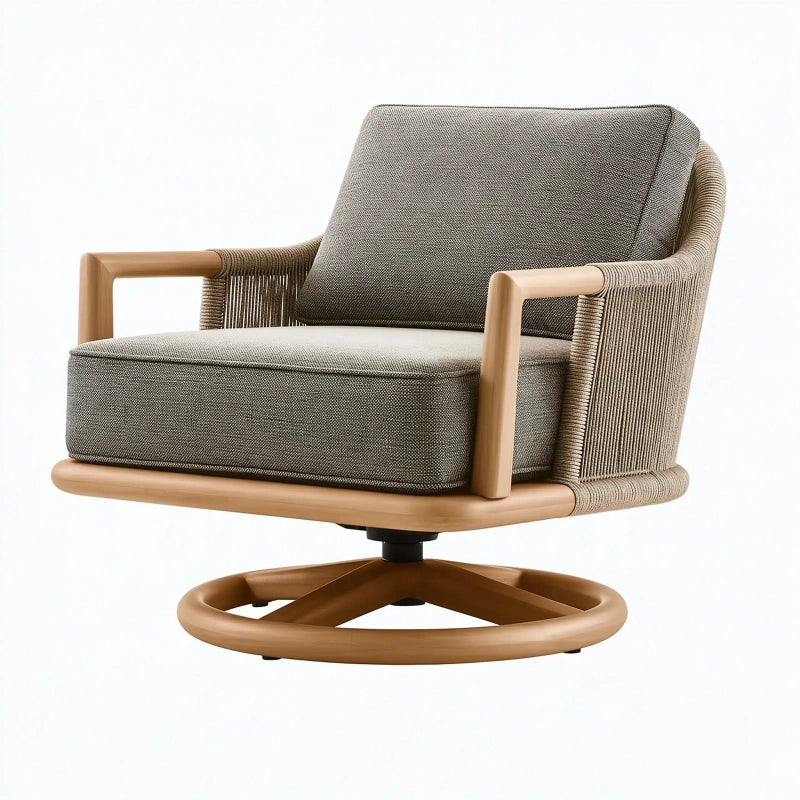 Drehsessel 85 x 82 x 88 cm aus Textil und Holz in Taupe Naturholz