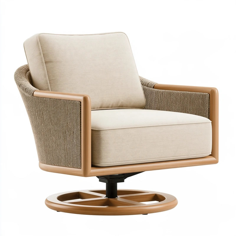 Drehsessel 80 x 85 x 86 cm in Beige mit Textilbezug und Holzrahmen
